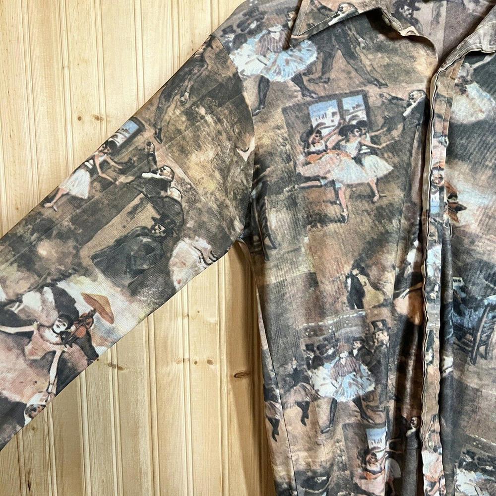 VTG Disco Revenge Button Down Shirt AOP Picture Printed Thin Sheer Elastic Sz M - Picture 2 of 10
